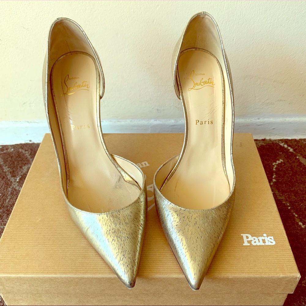 Christian Louboutin Metallic Gold Pointed-Toe Heels
